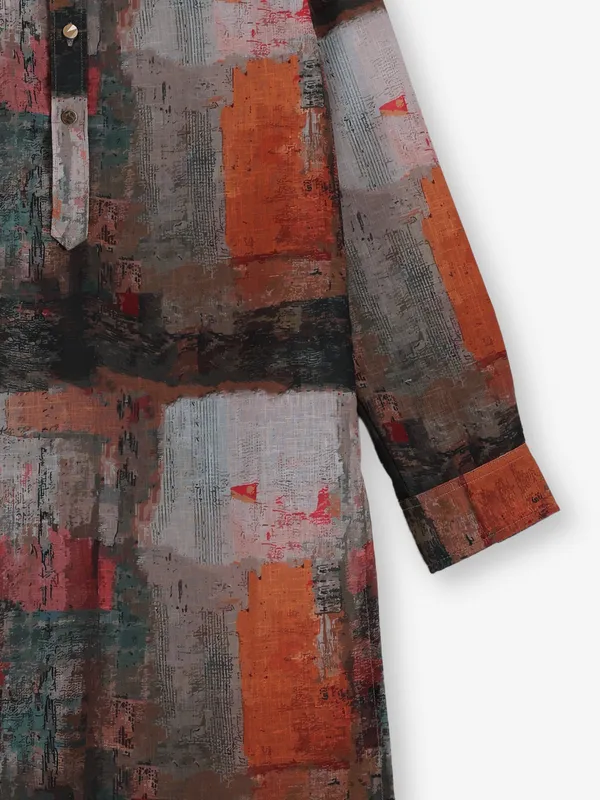 Multi color printed cotton silk kurta for festive wear