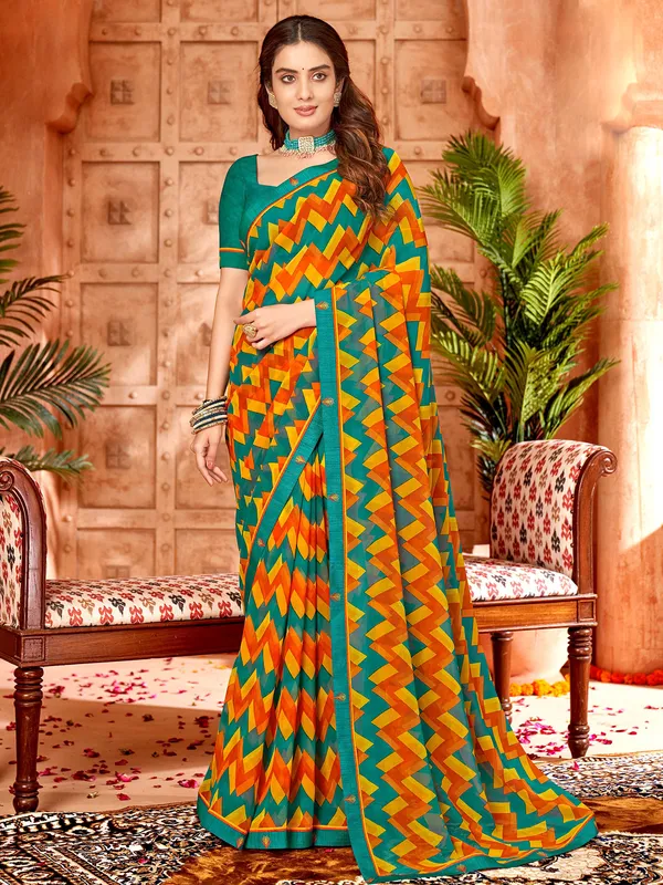 Multi color printed georgette saree