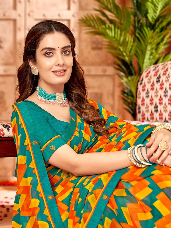 Multi color printed georgette saree