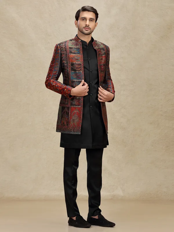 Multi color printed indo western with jackets for mens