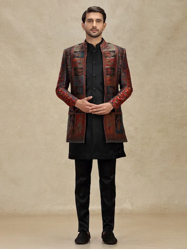 Multi color printed indo western with jackets for mens