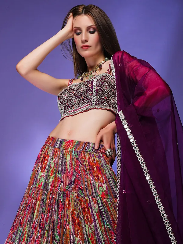 Multi color printed lehenga choli for wedding