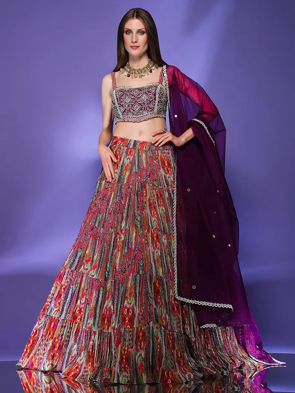 Multi color printed lehenga choli for wedding