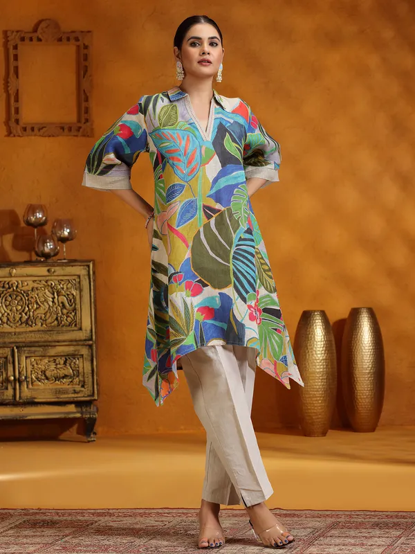 Multi color printed salwar suit for festive wear