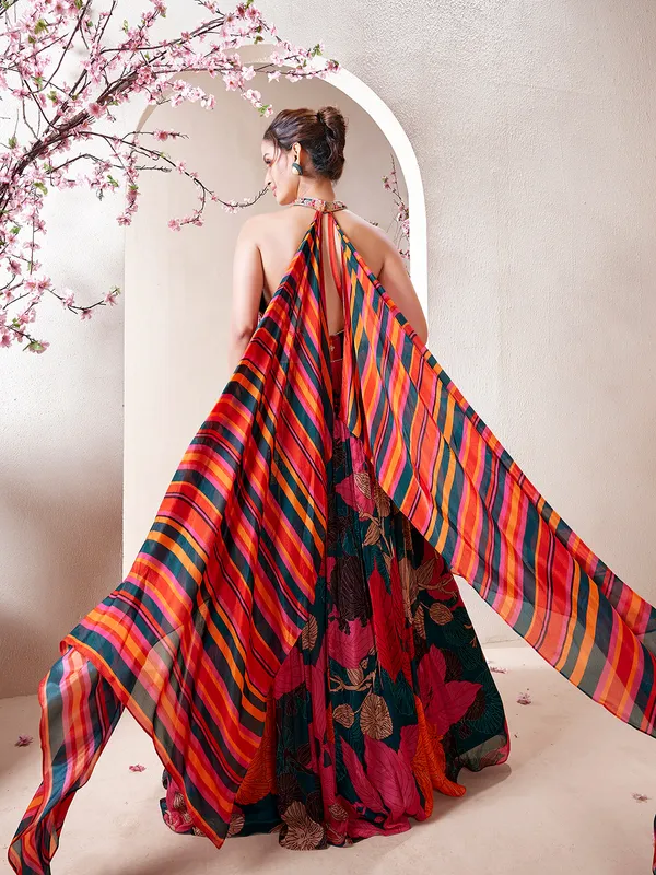 Multi color printed silk gown for women