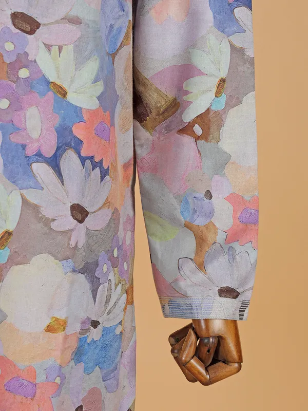 Multi color printed silk kurta suit for men