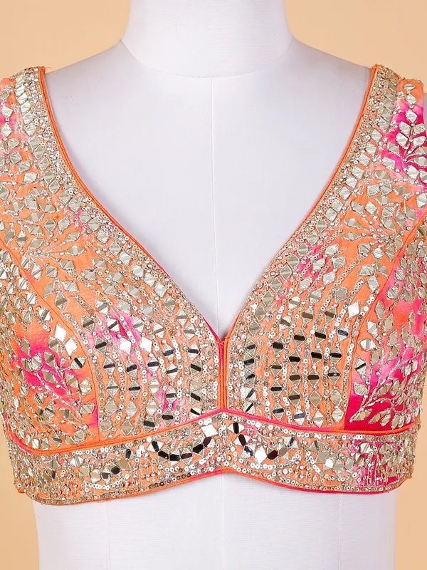 Multi color raw silk tie dye lehenga choli