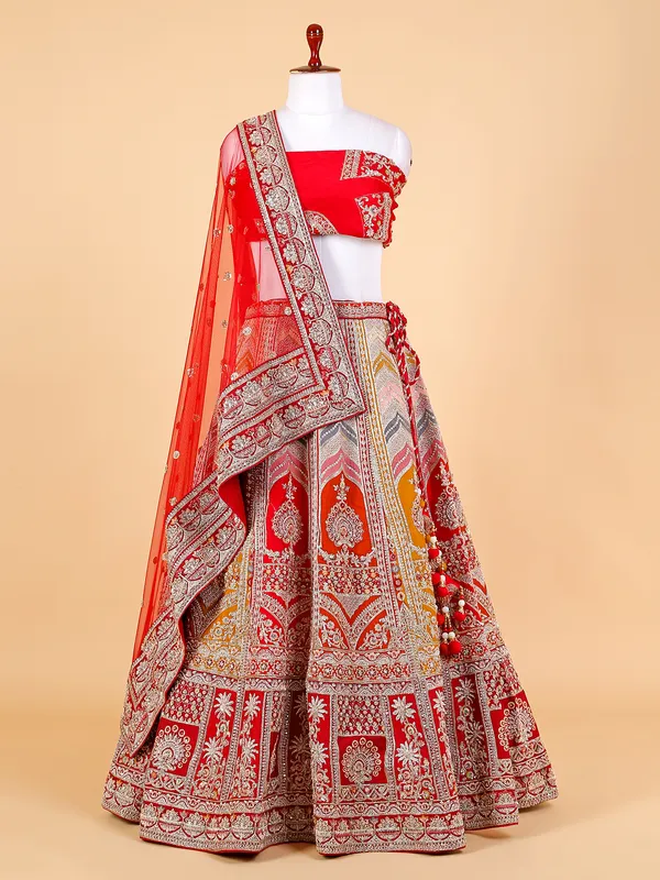 Multi color raw silk unstitched lehenga choli