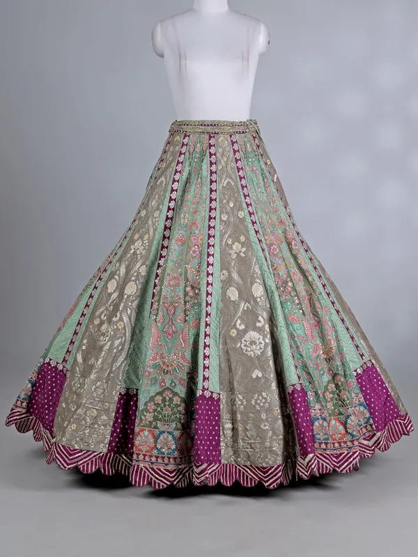 Multi color round neck designer silk lehenga choli