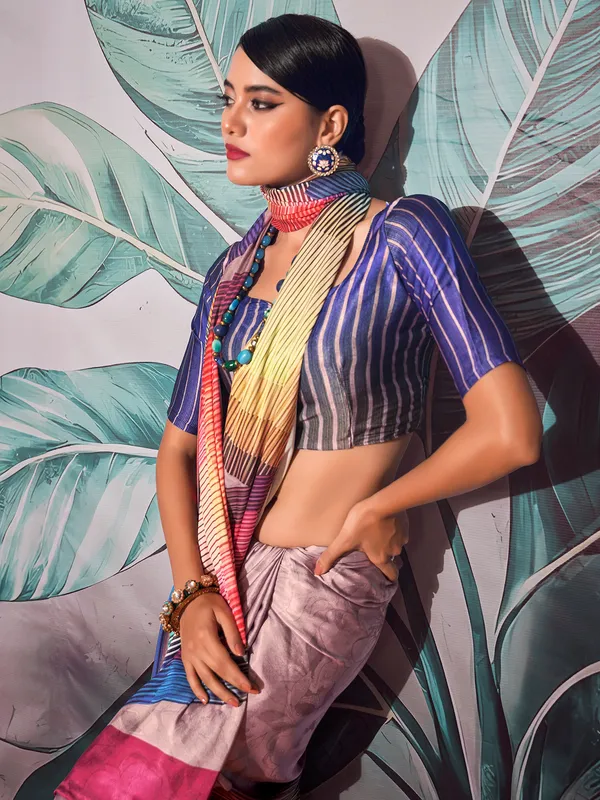 Multi color saree in satin