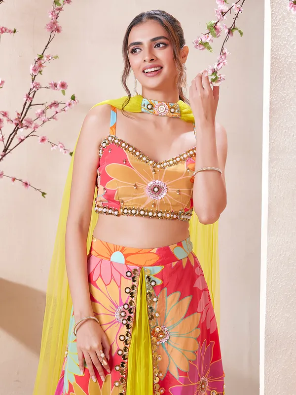 Multi color satin indowestern with dupatta