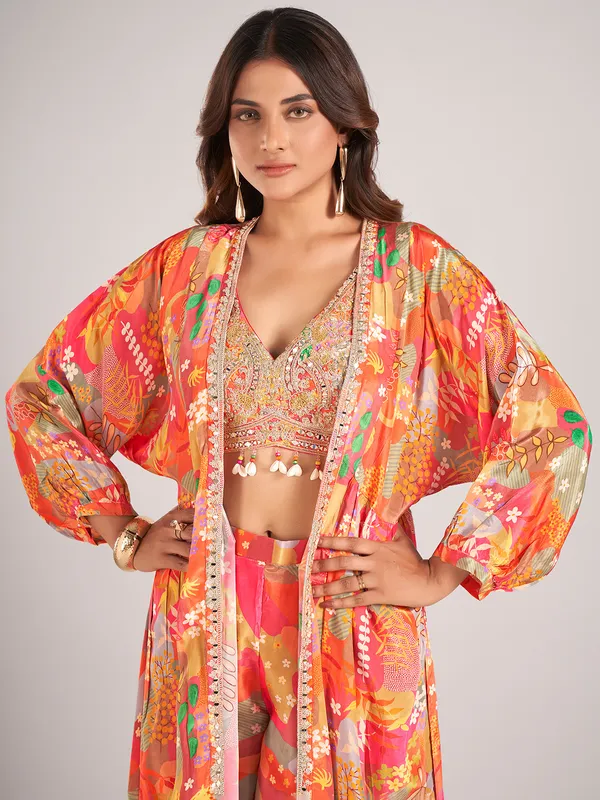 Multi color satin silk palazzo suit for festive