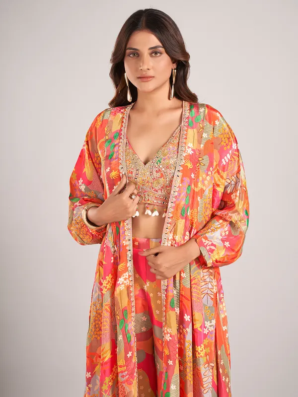 Multi color satin silk palazzo suit for festive