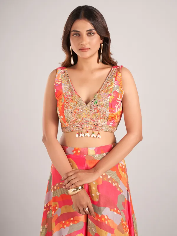 Multi color satin silk palazzo suit for festive