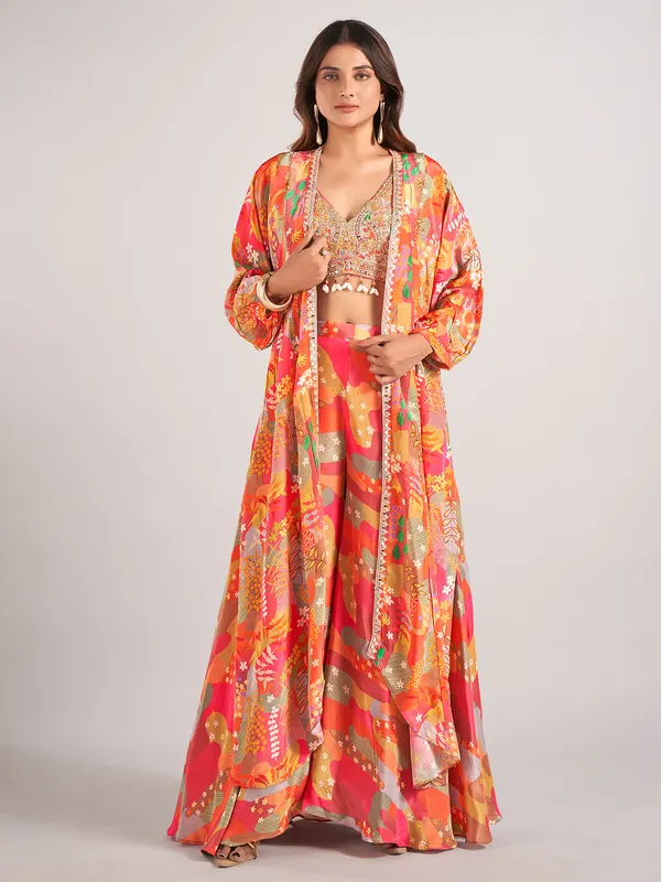 Multi color satin silk palazzo suit for festive