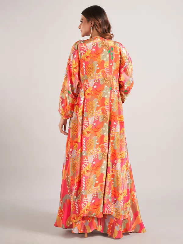 Multi color satin silk palazzo suit for festive