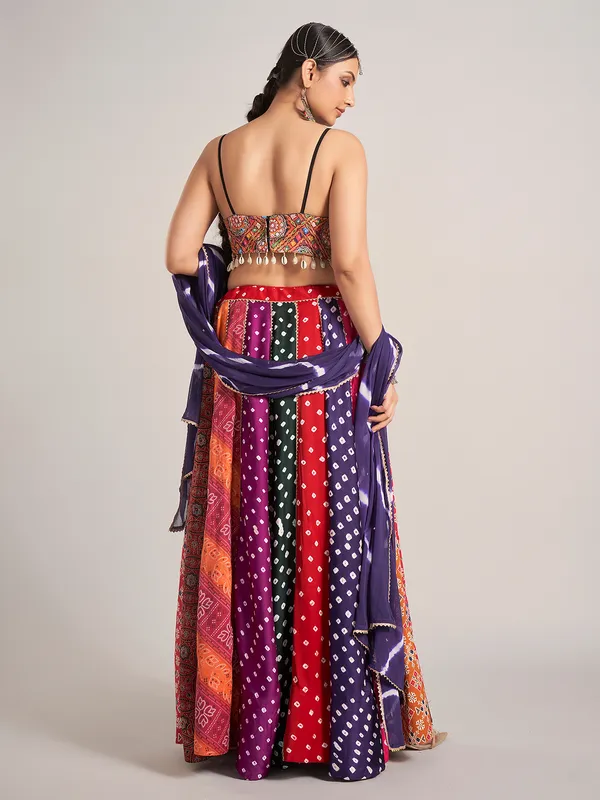 Multi color silk cowrie shell navratri chaniya choli