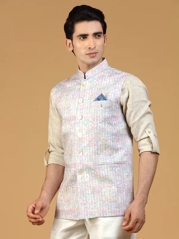Multi color silk festive look waistcoat