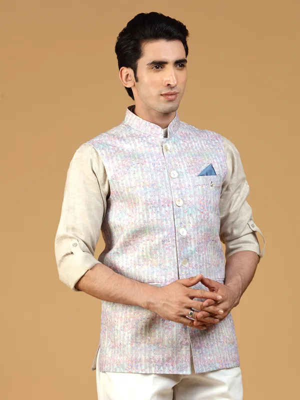 Multi color silk festive look waistcoat