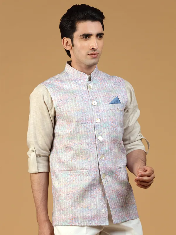 Multi color silk festive look waistcoat