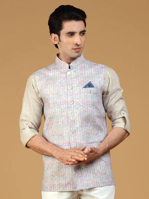 Multi color silk festive look waistcoat