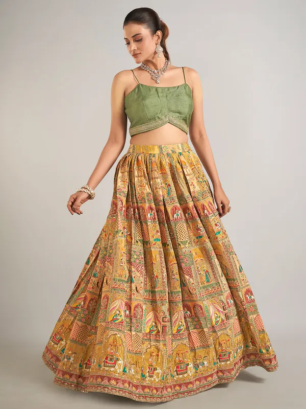 Multi color silk jacket style lahenga choli