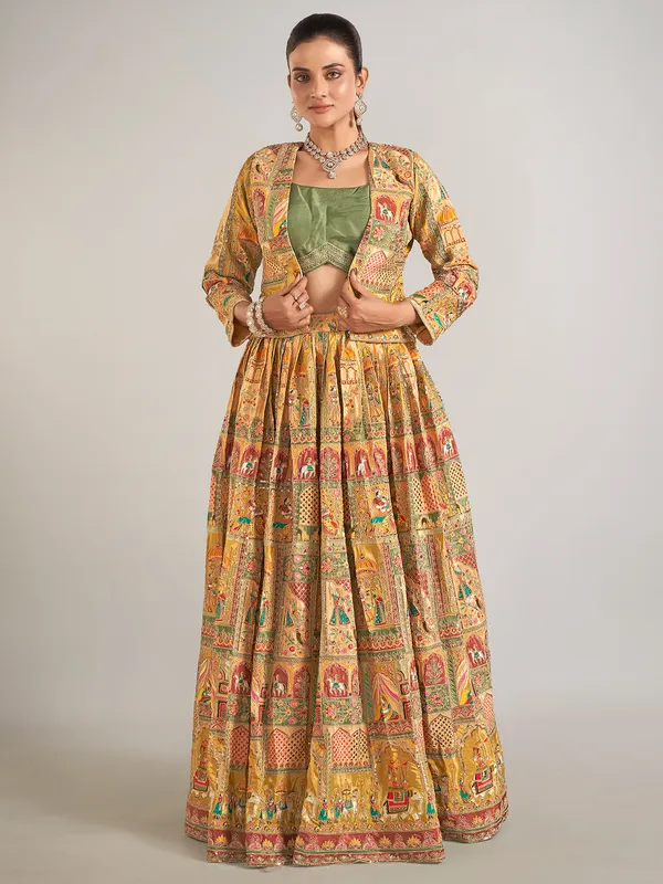 Multi color silk jacket style lahenga choli