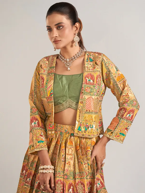 Multi color silk jacket style lahenga choli