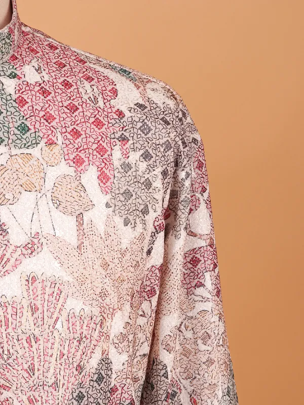 Multi color silk kurta set for men