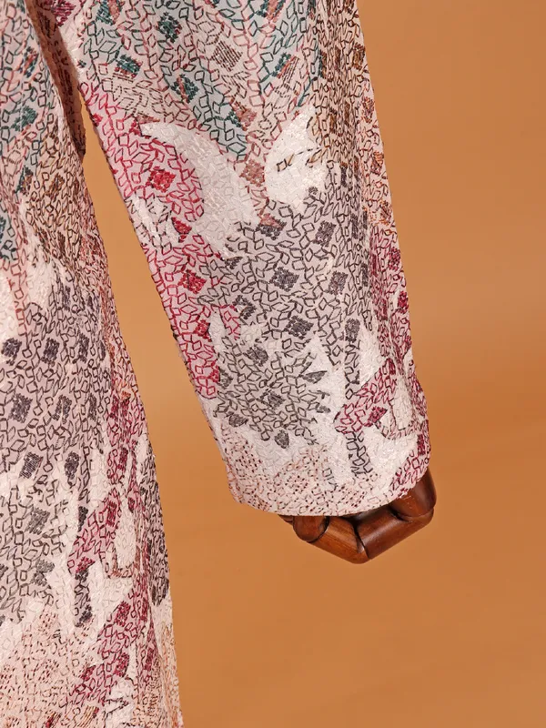 Multi color silk kurta set for men