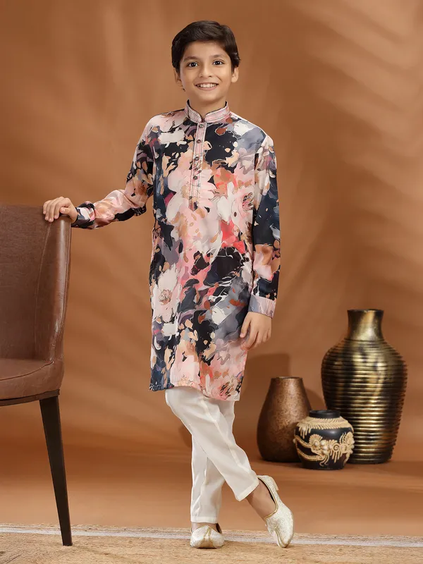 Multi color silk printed kurta pajama for special ocassion