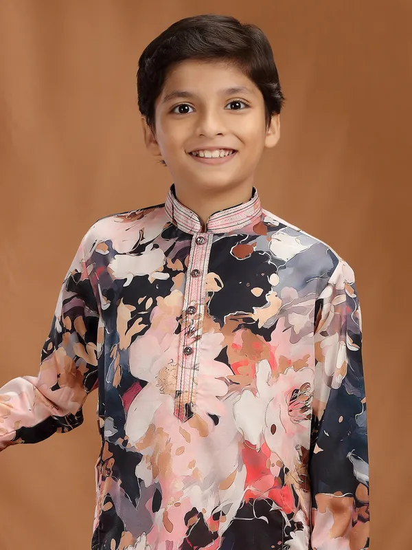 Multi color silk printed kurta pajama for special ocassion