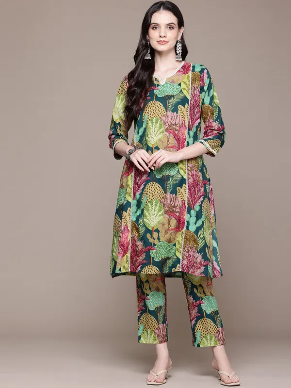 Multi color silk printed kurti set