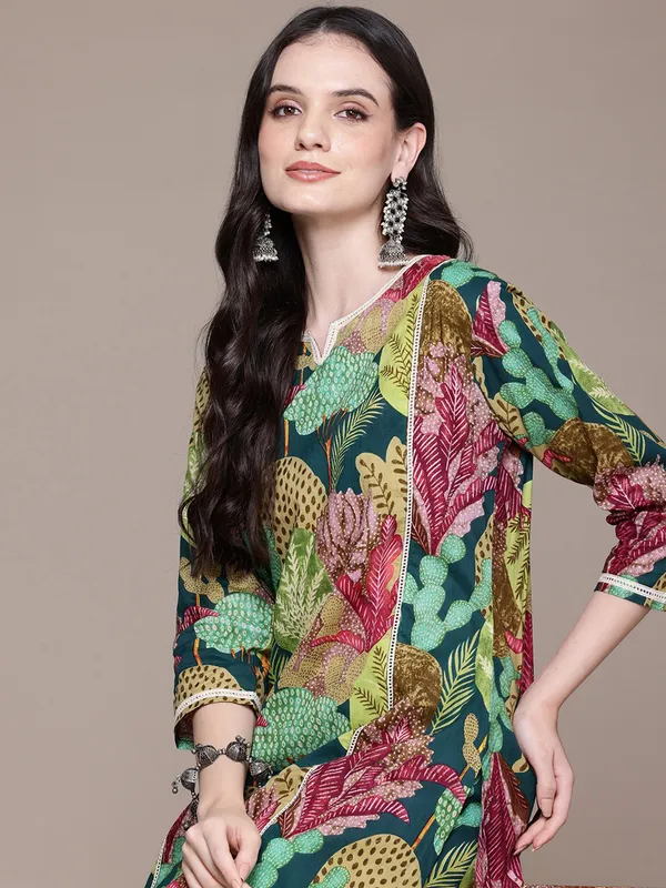 Multi color silk printed kurti set