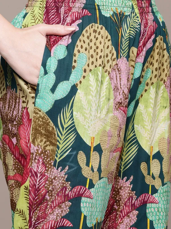 Multi color silk printed kurti set