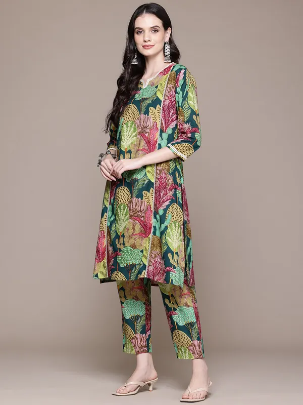 Multi color silk printed kurti set
