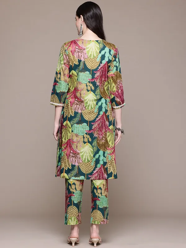 Multi color silk printed kurti set