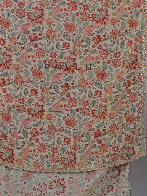 Multi color silk printed saree with zardosi work