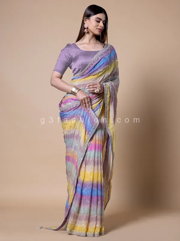 Multi color silk stripe pattern saree