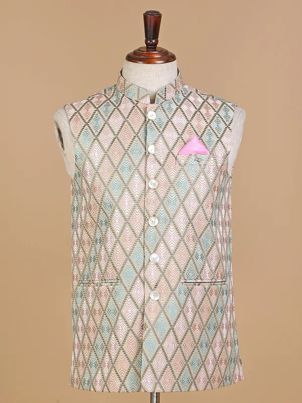 Multi color silk waistcoat with embroidery