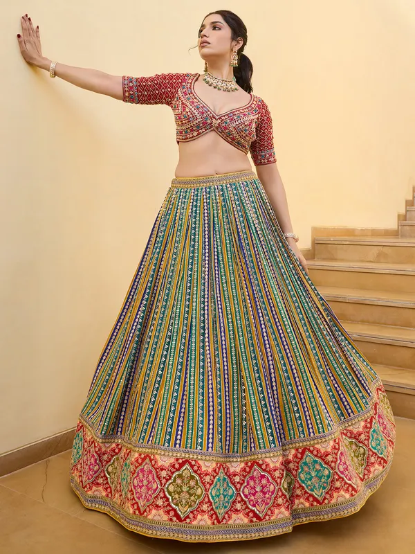 Multi color silk wedding lehenga choli
