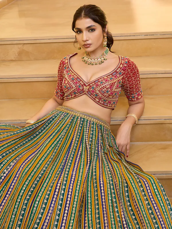 Multi color silk wedding lehenga choli