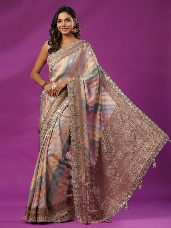 Multi color silk wedding saree