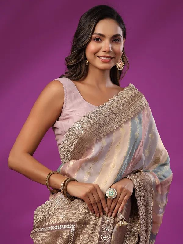 Multi color silk wedding saree