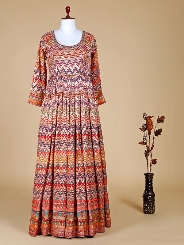 Multi color silk zig zag pattern anarkali suit