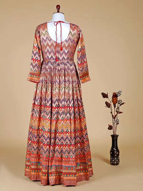 Multi color silk zig zag pattern anarkali suit