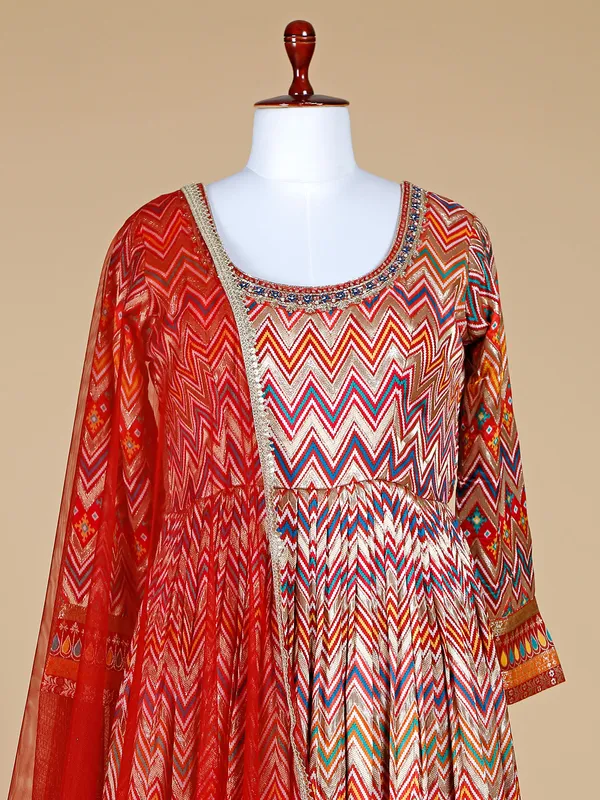Multi color silk zig zag pattern anarkali suit