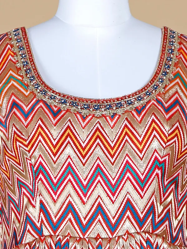 Multi color silk zig zag pattern anarkali suit