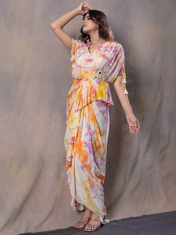 Multi color soft silk designer suit for party