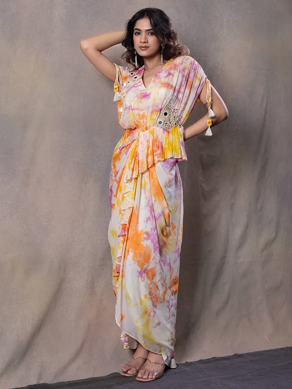 Multi color soft silk designer suit for party